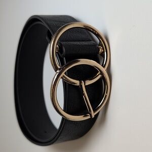 LP Blue Belt Womens Small Black Vegan Leather Gold Circle Buckle 1.5in Classic